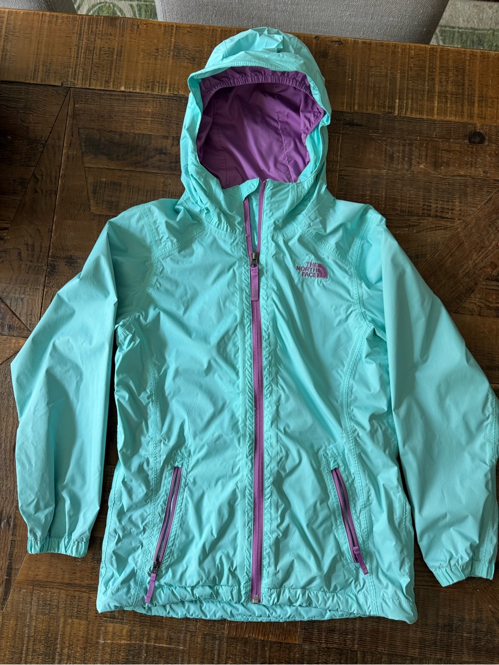 The North Face Aqua Hooded Rain Jacket with Purple Lining